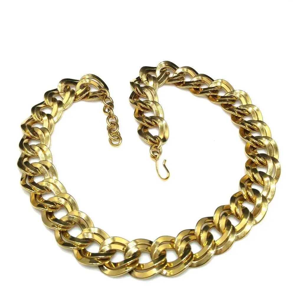 Vintage Monet Chunky Double Link Gold Chain Necklace 1980s Statement Jewelry 21